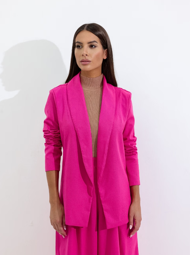 Women's Black Linen Long Blazer - Camila Areia
