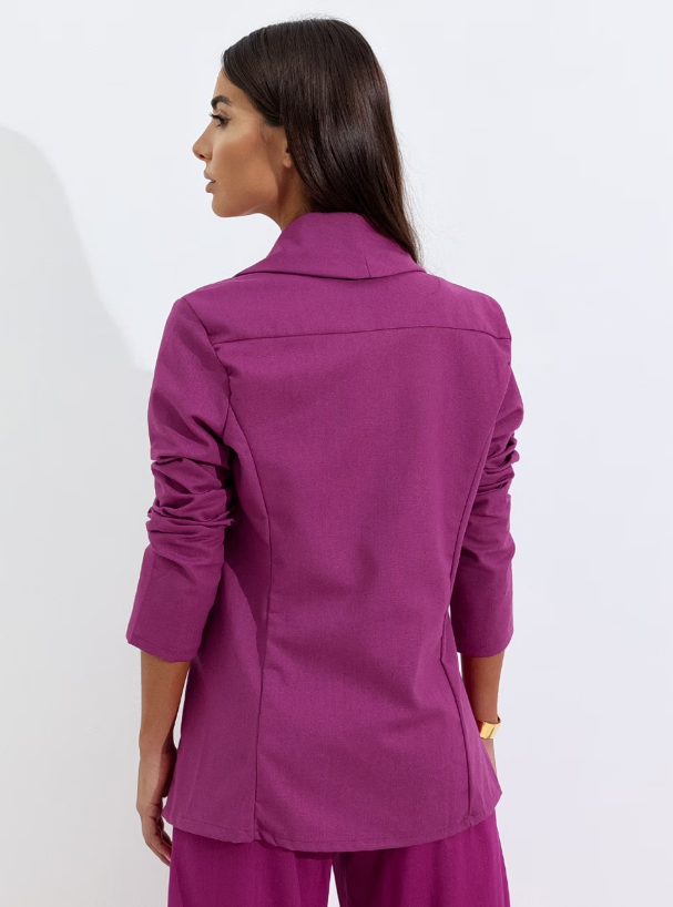 Women's Black Linen Long Blazer - Camila Areia