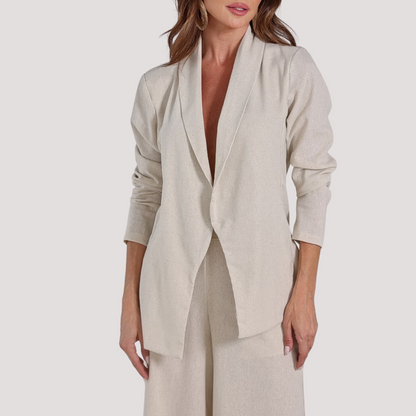 Women's Black Linen Long Blazer - Camila Areia
